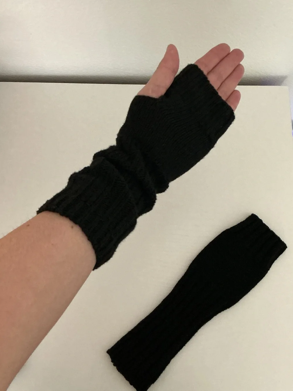 Cozy Black Knit Fingerless Gloves / Arm Warmers with Thumb Hole